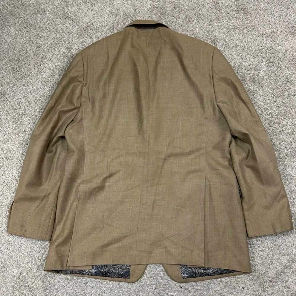 Ralph‎ Lauren Sport Coat Blazer 46L Tan Silk Wool Windowpane Two Button
